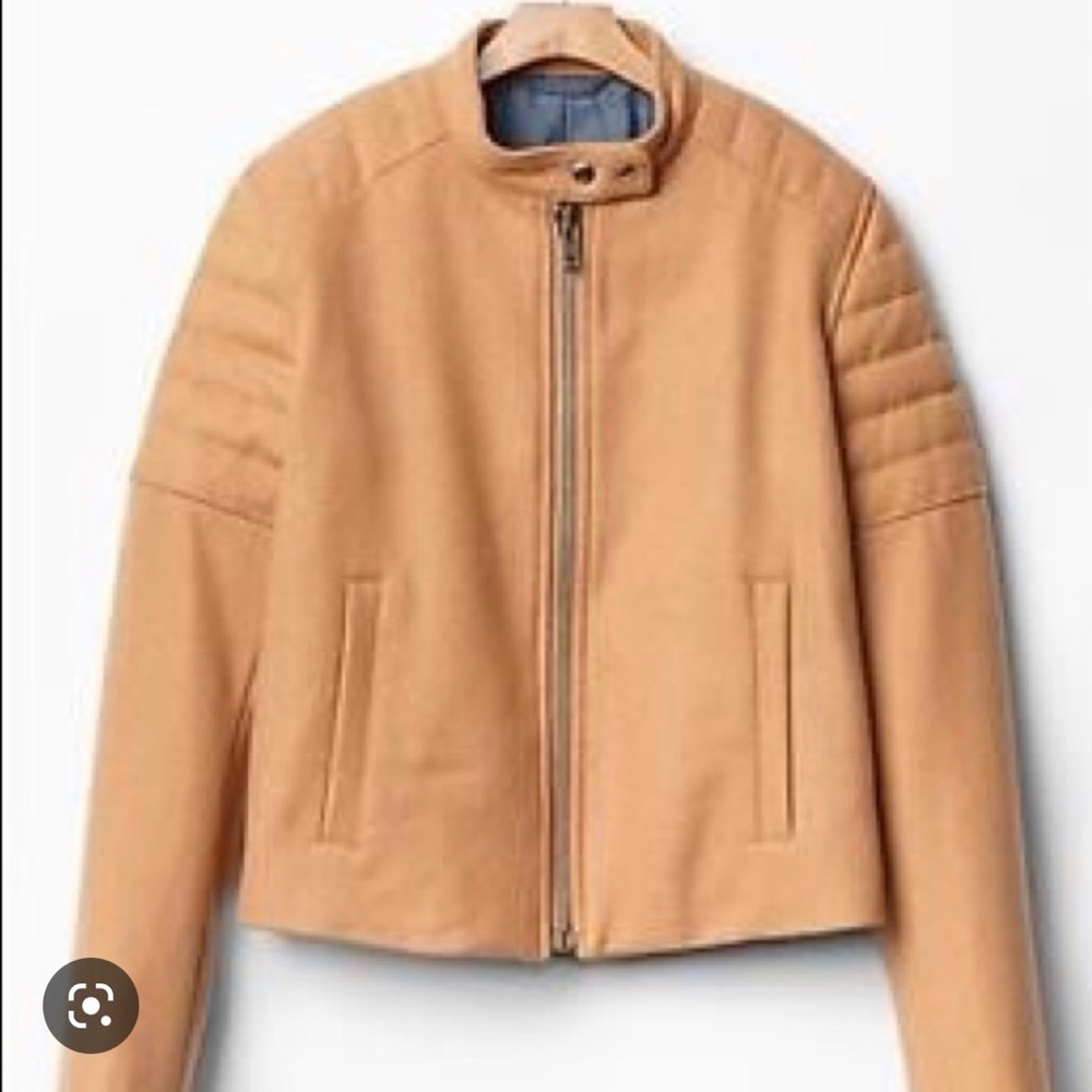 NWOT Gap Quilted Sleeve Wool Blend Moto Biker Camel Beige Jacket Small N…
